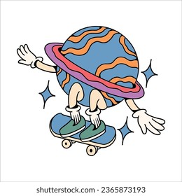 skateboarding planet cartoon vector design