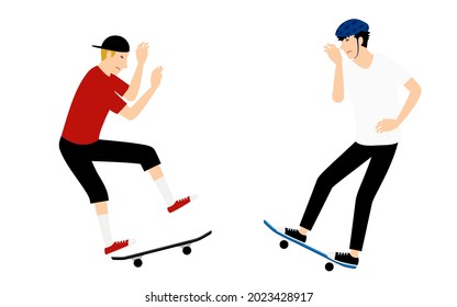 Skateboarding problems, accidents, men colliding with other skaters