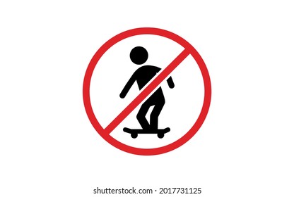 Skateboarding prohibited icon, shaded in red
