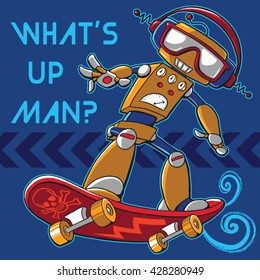 skateboarding robot character design tee graphic