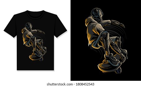 skateboarding robot illustration t shirt design