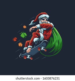 Skateboarding santa claus vector illustration