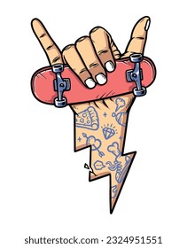 skateboarding shaka hand with lightning shape