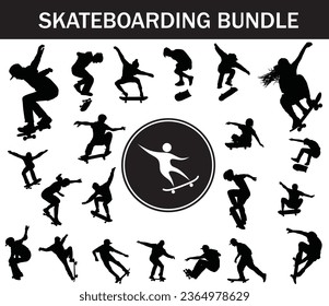 
Skateboarding Silhouette Bundle | Collection of Skateboarding Players with Logo