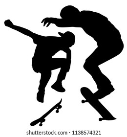 Skateboarding, Silhouette on the White background