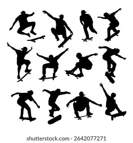 skateboarding silhouette skate vector set
