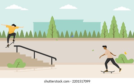 Skateboarding at the skate park