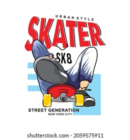 Skateboarding, Skater With Illustration Of People Sitting On A Skateboard, Vector Typography