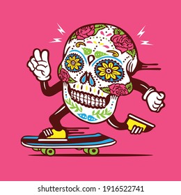 Skateboarding Skull Character Design Mascot