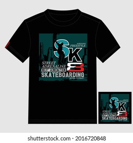 Skateboarding Sport Adrenaline Text,Lettering Images Stylish Graphic T shirt Print Vector Illustration Design