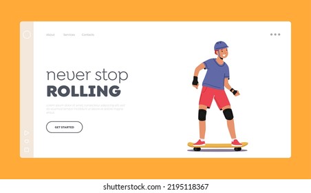 Skateboarding Sport Landing Page Template. Youth Urban Culture and Children Activity on Street. Preteen Boy in Skate Park or Rollerdrome Perform Skateboard Stunts. Cartoon Vector Illustration