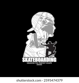 Skateboarding sport typography, tee shirt graphics, vectors illustration.