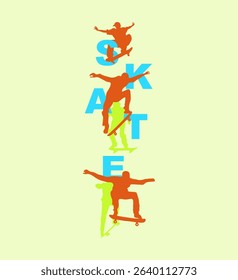 Skateboarding sport typography, tee shirt graphics, vectors illustration.