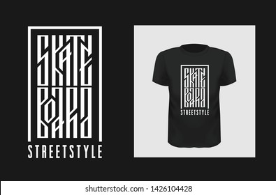 Skateboarding t shirt print vector design. Creative saying for black apparel mock up. Slavic authentic inscription. Minimalistic trendy typography on short sleeve shirt. Teen streetstyle wear