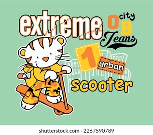 Skateboarding tiger, sporty design for kids