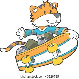 Skateboarding Tiger Vector Illustration