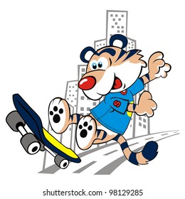Skateboarding Tiger Vector Illustration