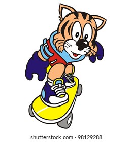 Skateboarding Tiger Vector Illustration