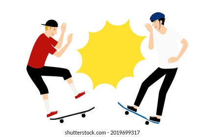 Skateboarding trouble scene, a man colliding with another skater.