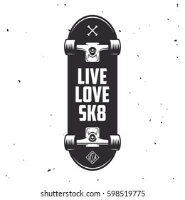 Skateboarding t-shirt design. Live love skate quote. Vector vintage illustration. svg
