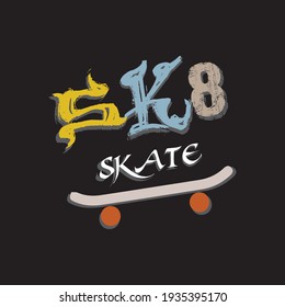 Skateboarding t-shirt design set. Quotes about skating. Born to sk8. Stay rad. Skate or die. Three types of skateboards. Vector vintage illustration. Skaters gonna skate t-shirt design.