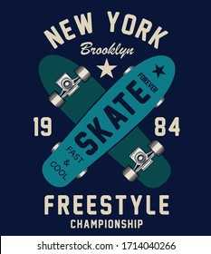 Skateboarding t-shirt design. Skateboard theme slogan graphic. Vectors for t-shirt and other uses