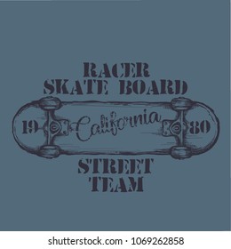 Skateboarding t-shirt design. Urban skating. Skateboard typography. Vector vintage illustration.