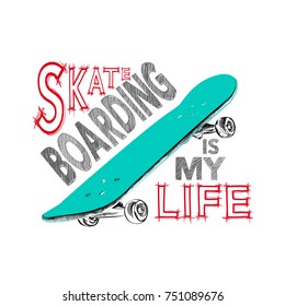 Skateboarding t-shirt design. Urban skating. Skateboard typography. 