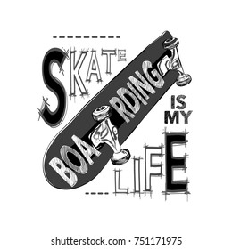 Skateboarding t-shirt design. Urban skating. Skateboard typography.