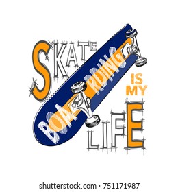 Skateboarding t-shirt design. Urban skating. Skateboard typography.