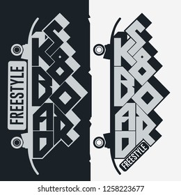 Skateboarding t-shirt graphic apparel design. Freestyle Skate Board typography print emblem tee stamp graphics. Vector
