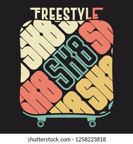 Skateboarding t-shirt graphic apparel design. Freestyle Skate Board typography print emblem tee stamp graphics. Vector