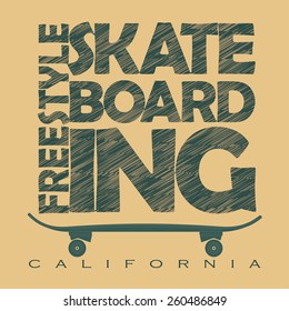 Skateboarding t-shirt graphic design. Freestyle California Skate Board typography emblem - vector illustration 