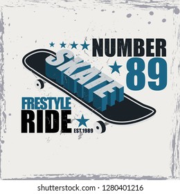 Skateboarding t-shirt graphic. Freestyle Skate typography print emblem tee stamp graphics. Vector