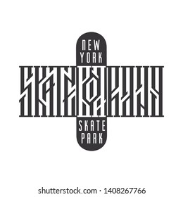 Skateboarding typography t-shirt design. Urban freestyle skating. Vector set vintage illustration. Grunge skateboard logo. Sport for print on the poster, banner, flyer, postcard or souvenirs activity 