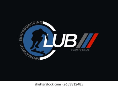 skateboarding typography for t-shirt print. Athletic patch for tee graphic. T-shirt design. Vector 
