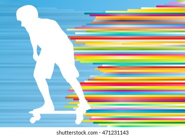 Skateboarding vector background abstract illustration with colorful stripes on blue