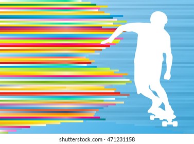Skateboarding vector background abstract illustration with colorful stripes on blue