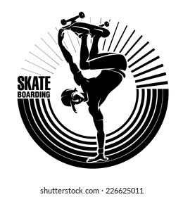 Skateboarding. Vector illustration in the engraving style