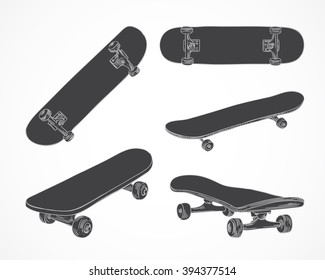 Skateboarding vector illustration. Hand sketched skateboards