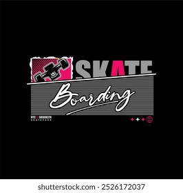 Skateboarding, vector illustrations with cool slogans for t-shirt print and other uses. Skate all day text.