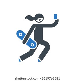 Skateboarding While Taking Selfie Icon Isolated On White Background
