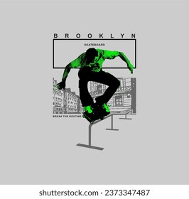 Skateboarding,NYC,Brooklyn Skate park typography, tee shirt graphics, vectors.