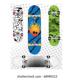 skateboards design with skull cracked ,halftone design