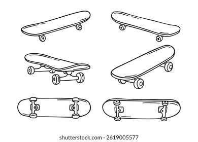 skates rabiscar ícone desenhado à mão conjunto. Desenho de estrutura de tópicos linha de skate clipart coleção de símbolos de skate . Ilustração vetorial
