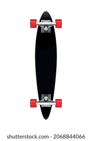 Skateboards realistische Komposition mit isoliertem Skateboard mit roten Rädern auf unweißem Hintergrund, Vektorgrafik