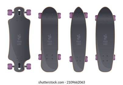 Skateboards set of different shapes isolated on white background. Vector illustration