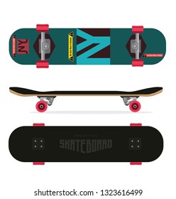 Skateboards set of three styles top and bottom view 1