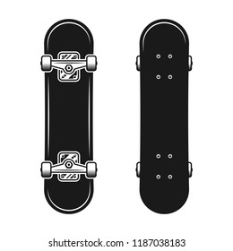 Skateboards set of two styles top and bottom view vector black objects isolated on white background