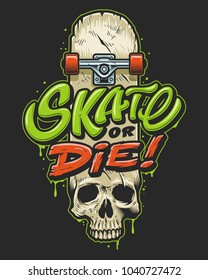 Skateborading tees print in colour. Vector illustration